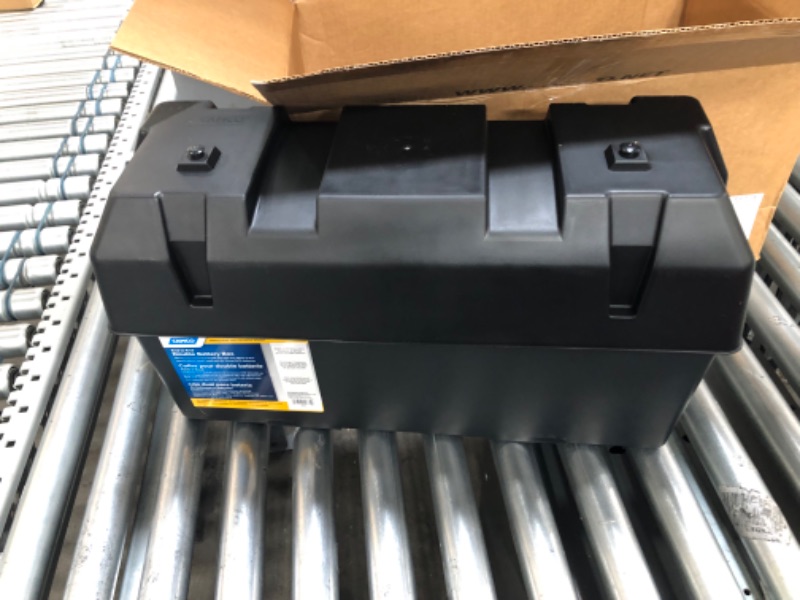 Photo 2 of Camco Heavy Duty Double Battery Box with Straps and Hardware - Group GC2 | Safely Stores RV, Automotive, and Marine Batteries | Measures Inside 21-1/2" x 7-3/8" x 11-3/16" | (55375) Frustration Free Packaging Double Battery Box