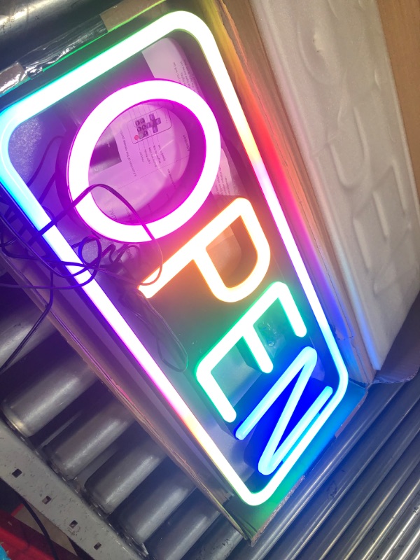 Photo 1 of Led Open Sign, 21×10 inch Neon Open Sign with Remote, Color Changing & Scrolling Modes, Adjustable Brightness and Speed RGB Open Signs for Business Bar Restaurant Hotel Storefront Window