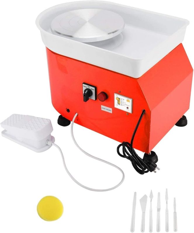 Photo 2 of ( tested ) 25CM 350W Pottery Wheel Electric Ceramic Work Forming Machine with Foot Pedal ABS Basin DIY Clay Art Craft Sculpting Tools (Orange Color)
