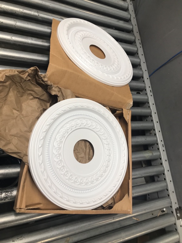 Photo 2 of ( 2pack ) Ekena Millwork CMP16CO Cole Thermoformed PVC Ceiling Medallion (Fits Canopies up to 4 1/2"), 16"OD x 3 1/2"ID x 1"P 16"OD x 3 1/2"ID x 1"P Unfinished