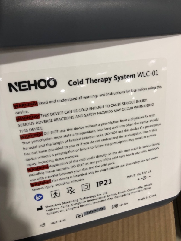 Photo 3 of [FOR PARTS, READ NOTES]
NEHOO Cold Therapy System, Low Noise Ice Therapy Machine, Post-Surgery Continuous Cryotherapy Cold Pack, Universal Pad for Knee, Ankle, Cervical, Back, Leg and Hip WLC-01