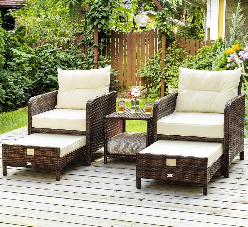 Photo 1 of **NOT COMPLETE**Pamapic 5 Pieces Wicker Patio Furniture Set Outdoor Patio Chairs with Ottomans Conversation Furniture with coffetable for Poorside Garden Balcony(Beige) **BOX 1 OF 2 **
