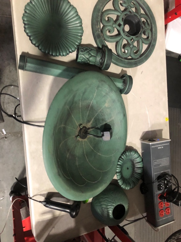 Photo 4 of (USED AND NON FUNCTIONAL ) Alpine Corporation 35" Tall Outdoor 3-Tiered Pedestal Water Fountain and Birdbath, Green Green Water Fountain