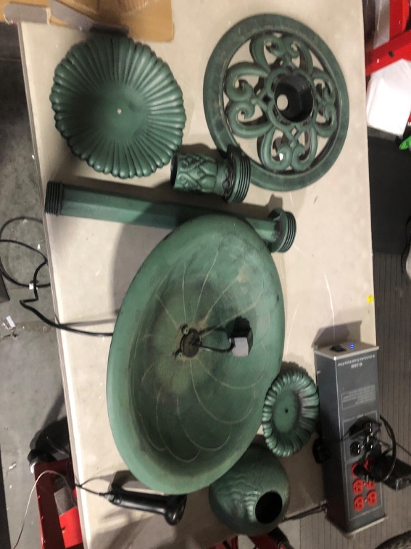 Photo 3 of (USED AND NON FUNCTIONAL ) Alpine Corporation 35" Tall Outdoor 3-Tiered Pedestal Water Fountain and Birdbath, Green Green Water Fountain