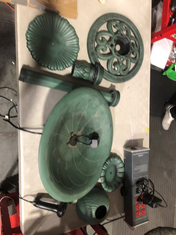 Photo 6 of (USED AND NON FUNCTIONAL ) Alpine Corporation 35" Tall Outdoor 3-Tiered Pedestal Water Fountain and Birdbath, Green Green Water Fountain