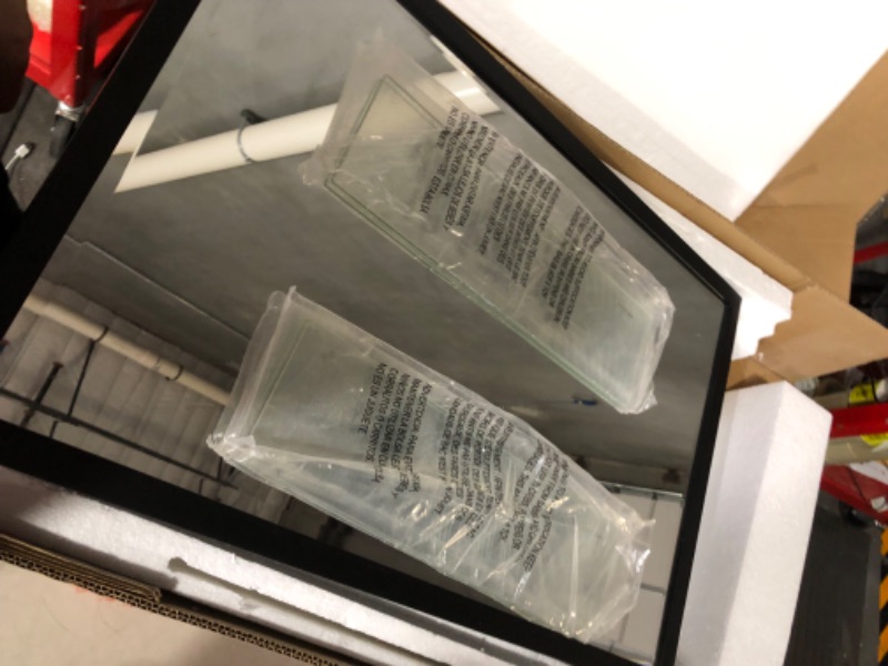 Photo 1 of **GLASS SHELVES** Black Metal Framed Recessed Bathroom Medicine Cabinet with Mirror Rectangle Beveled Vanity Mirrors for Wall 16 x 24 inches Matt Black 16x24''