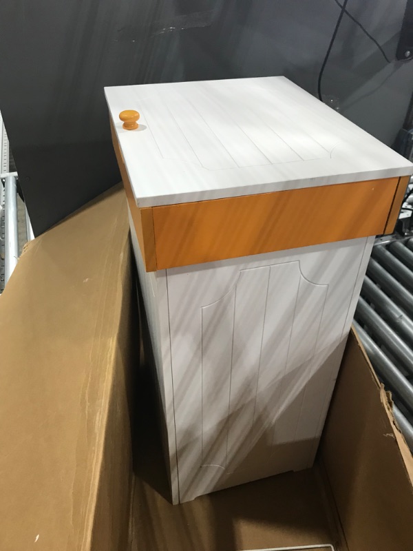 Photo 1 of Function Home Trash Can Cabinet, 23 Gallon Kitchen Garbage Can, Wooden Recycling Trash Bin, Freestanding Dog Proof Trash Can, Farmhouse Trash Cabinet with Lid for Home Kitchen Bathroom, White
