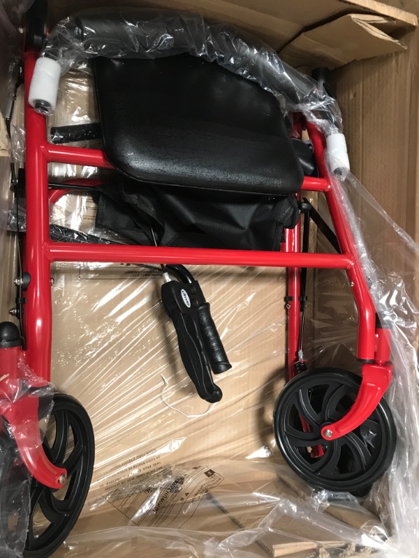 Photo 2 of Drive Medical 10257RD-1 Four Wheel Rollator with Fold Up Removable Back Support, Red