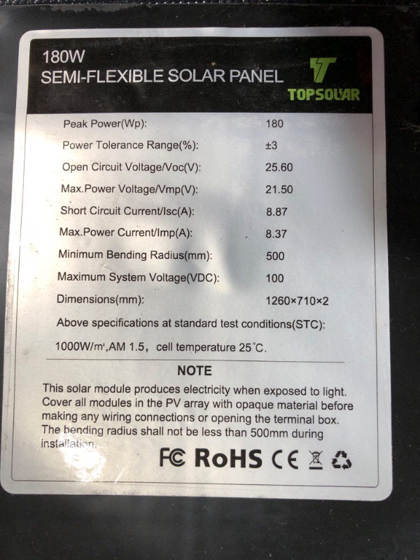 Photo 6 of **PARTS ONLY** *USED* Topsolar Flexible Solar Panel 180W 12V Monocrystalline Bendable - 
