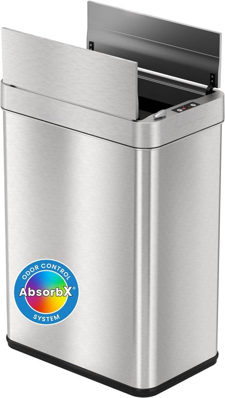 Photo 1 of 
iTouchless 13 Gallon Wings-Open Sensor Trash Can with AbsorbX Odor Filter and Pet-Proof Lid, Stainless Steel, Automatic Touchless Garbage Prevents Dogs &...
Color:13 Gal Wings Open, Sensor