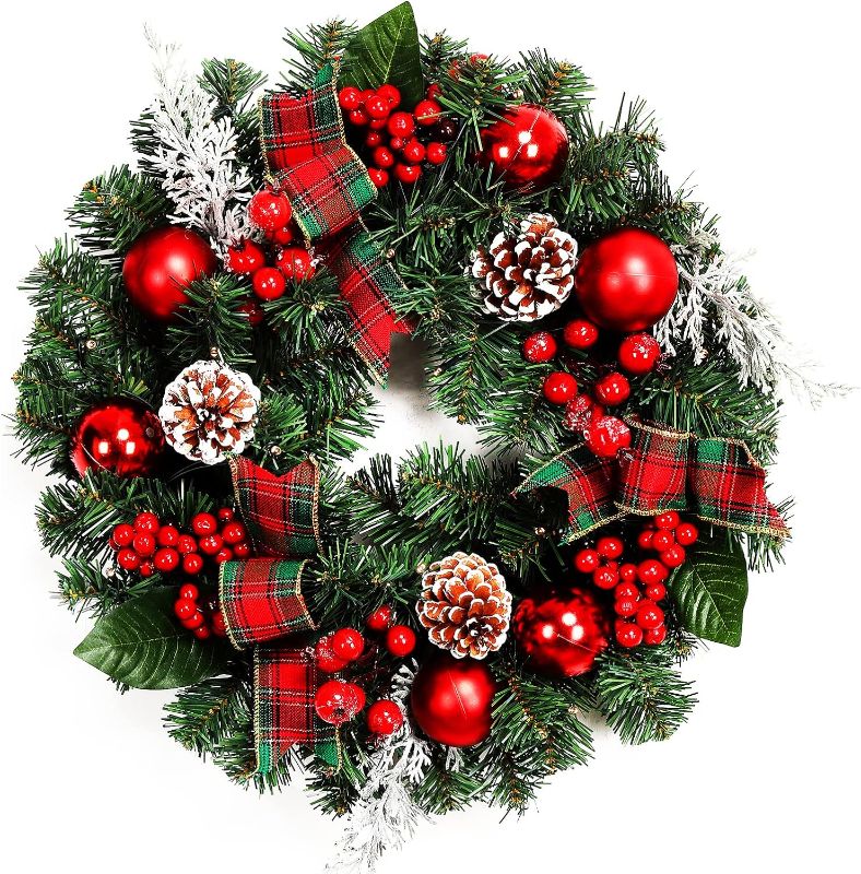 Photo 1 of 
Photo for Reference Only***Adeeing 18 Inch Christmas Wreath for Front Door, Christmas Door Wreath with Red and Green Ribbon Berries Pincones Red Ball Ornaments for Door Window Mantle...
Color:18 Inch Red Green
