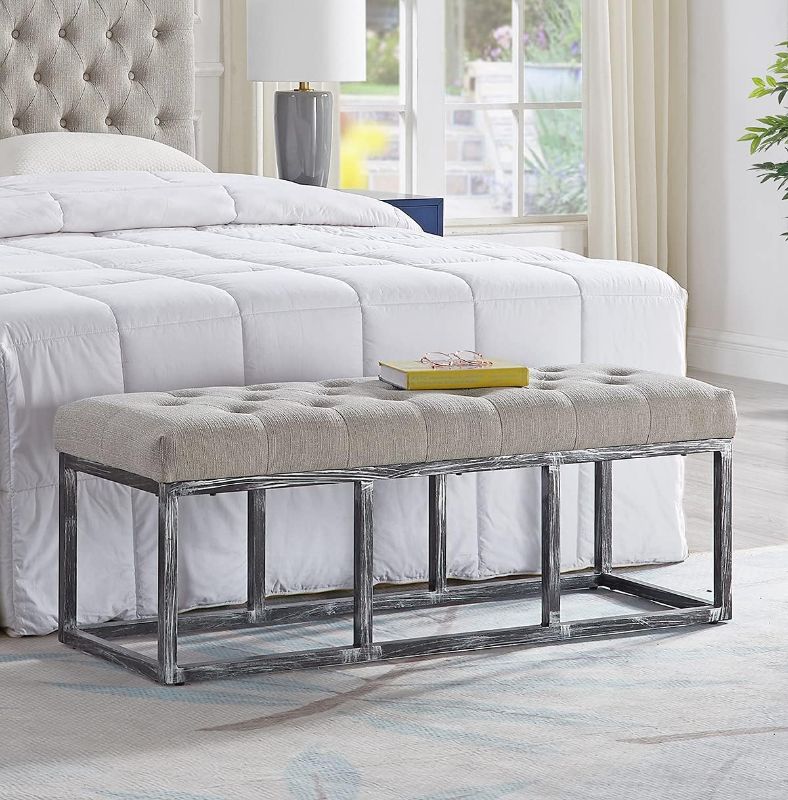 Photo 1 of 24KF Upholstered Tufted Long Bench with Metal Frame Leg, Linen Bench Ottoman with Padded Seat-Linen
Size:Linen-48 Inch
Color:48" Bench with Black/Silver Metal Frame