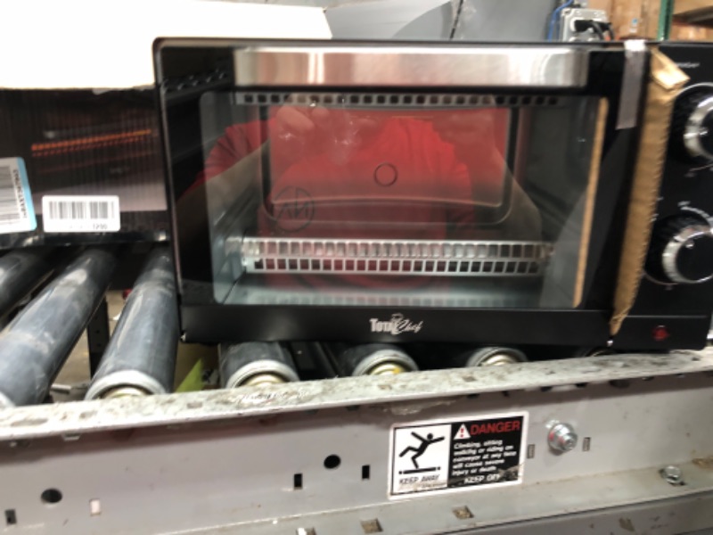 Photo 1 of Total Chef 4-Slice Natural Convection Toaster Oven, Fits a 9 Inch Pizza, Compact Countertop Oven, 30 Minute Timer, 200-450F (93-232C) Temperature Range, Bake, Toast, Roast, Black and Stainless Steel