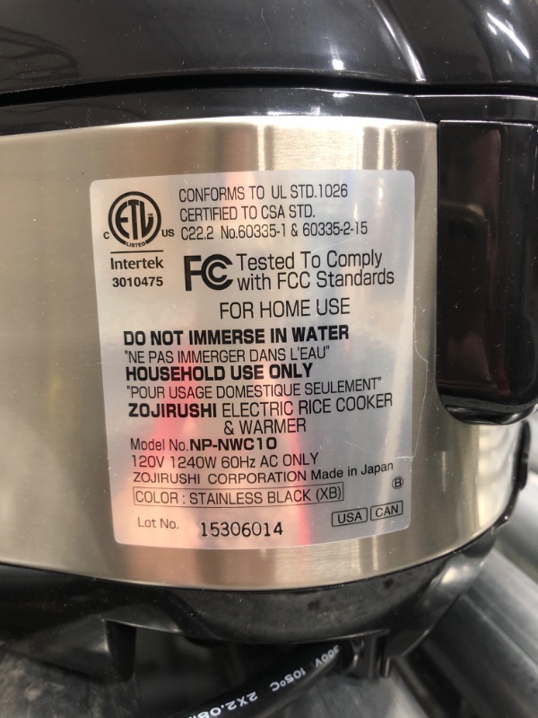 Photo 1 of Zojirushi NP-NWC10XB Pressure Induction Heating Rice Cooker & Warmer, 5.5 Cup, Stainless Black, Made in Japan