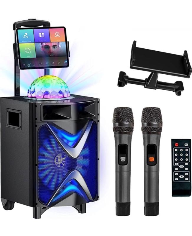 Photo 1 of Karaoke Machine for Adults & Kids, VeGue Bluetooth Speaker PA System with 2 Wireless Microphones, 10'' Subwoofer, Disco Ball LED Light, Singing Machine for Home Karaoke, Party, Church (VS-1088