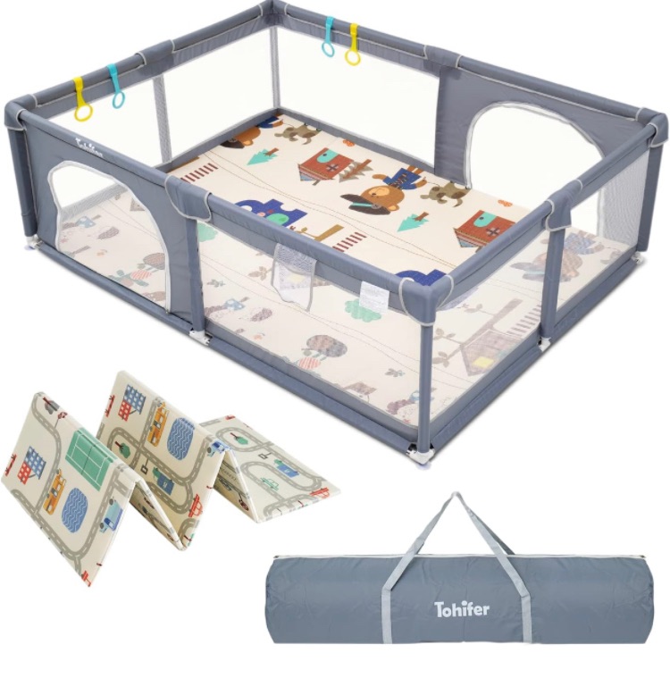 Photo 1 of Baby Playpen with Mat, Large Baby Play Yard for Toddler, BPA-Free, Non-Toxic, Safe No Gaps Playards for Babies, Indoor & Outdoor Extra Large Kids Activity Center 79"x59"x26.5" with 0.4" Playmat