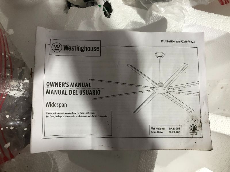 Photo 11 of ***NONFUNCTIONAL - MISSING PARTS - SEE NOTES***
Westinghouse Lighting 7224900 Widespan Industrial Ceiling Fan with Remote, 100 Inch, Brushed Nickel