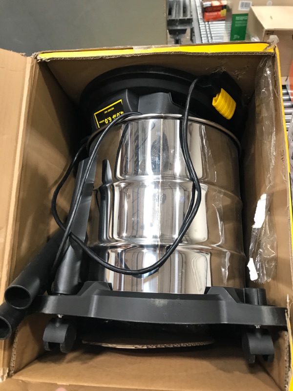 Photo 4 of **PARTS ONLY, NON-FUNCTIONAL, MISSING PARTS** Stanley SL18116 Wet/Dry Vacuum, 6 Gallon, 4 Horsepower, Stainless Steel Tank, 4.0 HP, Silver+yellow