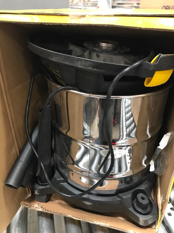 Photo 2 of **PARTS ONLY, NON-FUNCTIONAL, MISSING PARTS** Stanley SL18116 Wet/Dry Vacuum, 6 Gallon, 4 Horsepower, Stainless Steel Tank, 4.0 HP, Silver+yellow