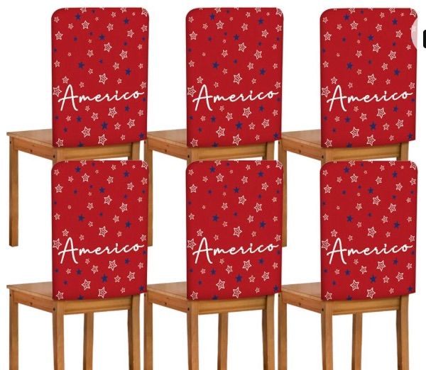 Photo 1 of  6 Pieces 4th of July Patriotic Memorial Day Red Chair Cover Stars America Washable Removable Stretchable Chair Independence Day Holiday Kitchen Dining Table Decor for Home Party Decoration