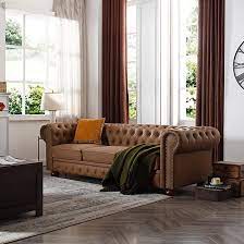 Photo 1 of *INCOMPLETE SET BOX 2/2* FIQHOME Classic Chesterfield, Modern 3 Seater Sofa, Living Room, Upholstered Tufted Back Settee Couch with Rolled Arms Nailhead Trim,Brown Faux Leather