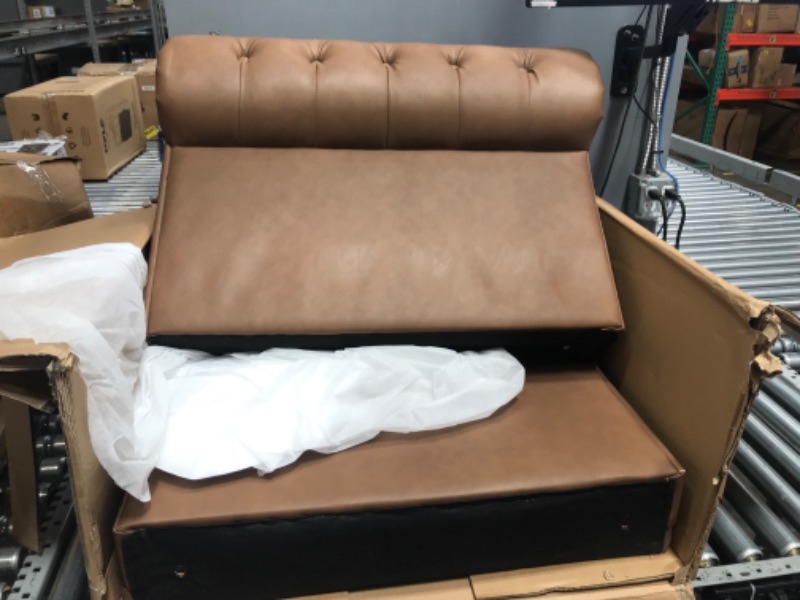 Photo 2 of *INCOMPLETE SET BOX 2/2* FIQHOME Classic Chesterfield, Modern 3 Seater Sofa, Living Room, Upholstered Tufted Back Settee Couch with Rolled Arms Nailhead Trim,Brown Faux Leather