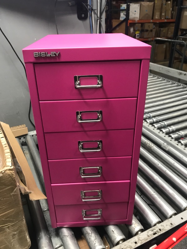 Photo 2 of Bisley 6 Drawer Steel Under-Desk Multidrawer Storage Cabinet, Fuchsia (MD6-FU) 6 Drawer Fuchsia