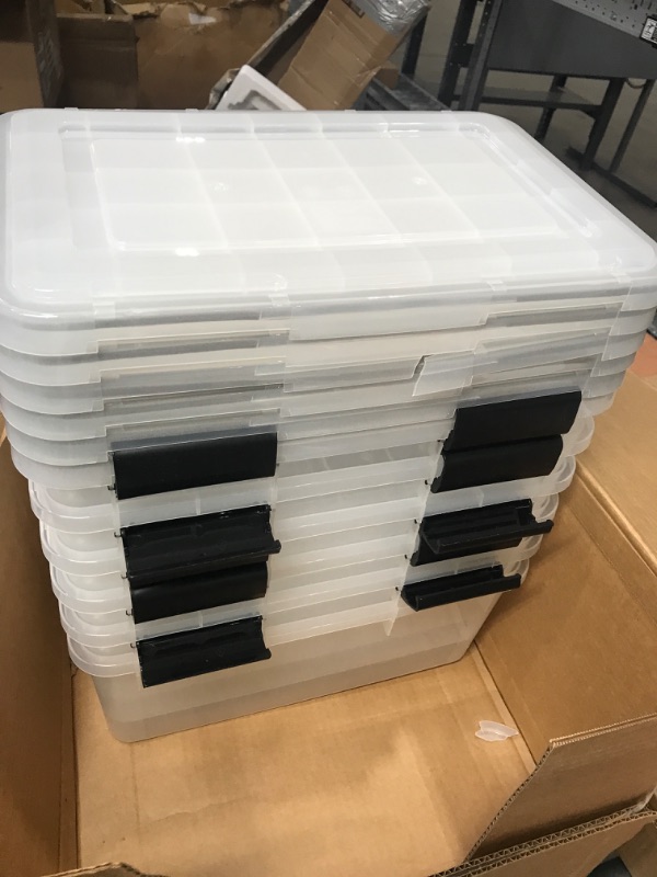Photo 2 of ***parts only***IRIS USA 19 Quart WEATHERPRO Plastic Storage Box with Durable Lid and Seal and Secure Latching Buckles, Weathertight, Clear with Black Buckles, 6 Pack 19 Qt. -6 Pack
