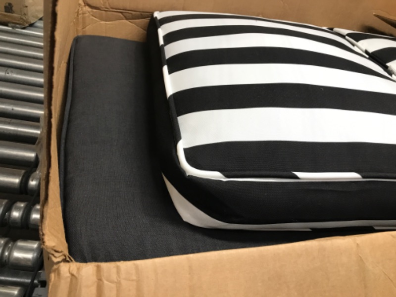 Photo 1 of 46 in. x 26 in. Outdoor Loveseat Cushion Set in Black Cabana Stripe