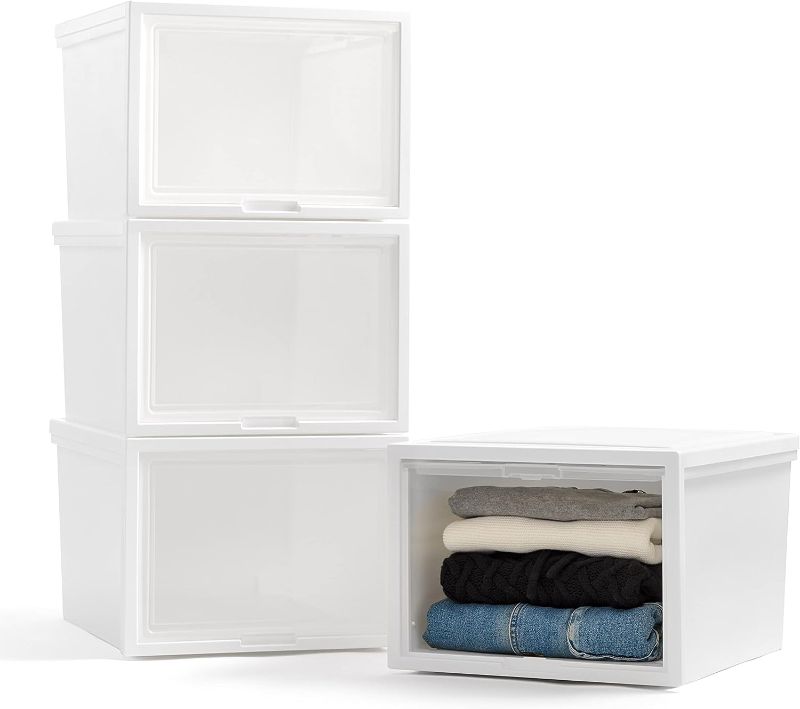 Photo 1 of 
IRIS USA 4 Pack 42 Qt. Large Stackable Storage System for Clothes with Flip-Up Door, White
Size:42 Qt +Flip Open
Color:White
Pattern Name:Solid