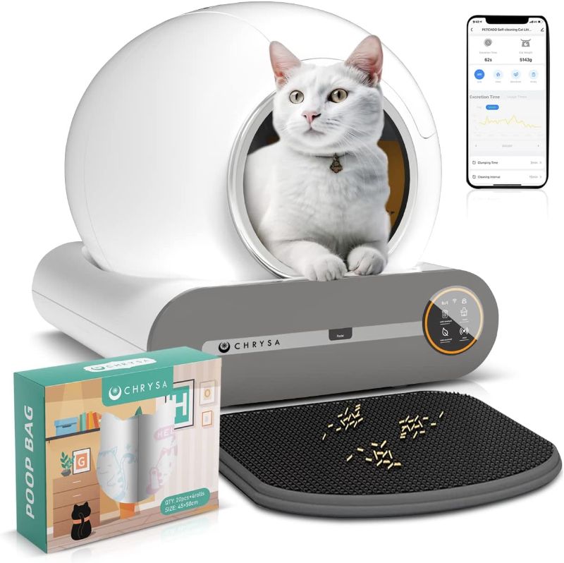 Photo 1 of 
Could not Test********CHRYSA Self-Cleaning Cat Litter Box, Integrated Safety Protection Automatic Cat Littler Box for Multi Cats, Extra Large/Odor Isolation/APP Control Smart Cat...