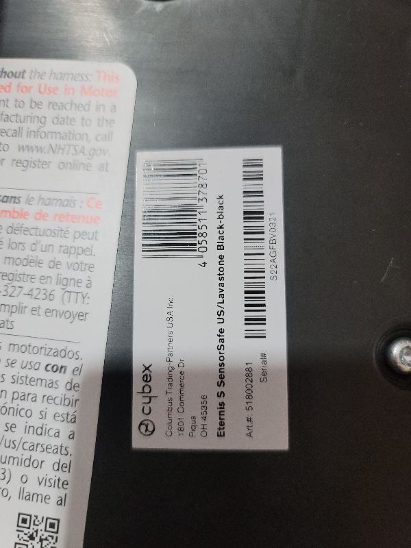 Photo 5 of CYBEX Eternis S with SensorSafe, Convertible Car Seat for Birth Through 120 Pounds, Up to 10 Years of Use, Chest Clip Syncs with Phone for Safety Alerts, Toddler & Infant Car Seat, Lavastone Black