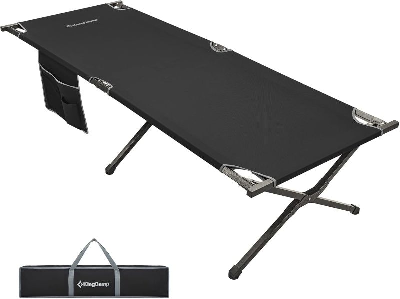 Photo 1 of 
Kingcamp Camping Cot Portable Sleeping Cot for Adults Heavy Duty 81"x 30" Oversized Camp Cots with Pocket Folding Outdoor Camping Bed for Travel,...
Color:Black
Size:81"×30"×18"