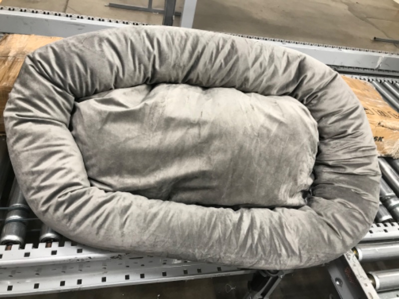 Photo 2 of 32" Gray Suede Bagel Dog Bolster Bed by Majetsic Pet Products Grey Velvet 32 in