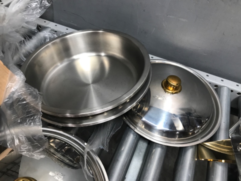Photo 2 of 
Partial Set Only**Restlrious Chafing Dish Buffet Set 3 Pack Stainless Steel Round Chafers and Buffet Warmers Set with Lid in Gold Accents, 5QT Complete Set for Buffet...