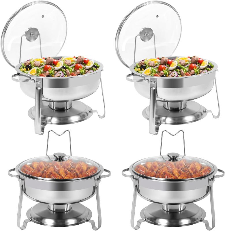 Photo 1 of 
BriSunshine 4 Packs 4 QT Chafing Dish Buffet Set, Stainless Steel Round Chafing Dishes with Glass Lid & Lid Holder, Catering Food Warmers for Parties...
Size:4 QT - 4 Packs