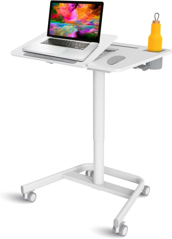 Photo 1 of Mobile Adjustable Height Standing Desk - Rolling Laptop Desk Pneumatic Height Adjustable - Portable Workstation Computer Table Stand - Mini Standing Desk for Small Office Spaces