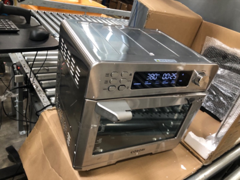 Photo 2 of **DAMAGE**COSORI Air Fryer Toaster Oven Combo, 12-in-1 Convection Ovens Countertop, Stainless Steel, Smart, 6-Slice Toast, 12-inch Pizza, with Bake, Roast, Broil, 75 Recipes&Accessories Tray, Basket, 26.4QT 25L+Air fryer stainless steel