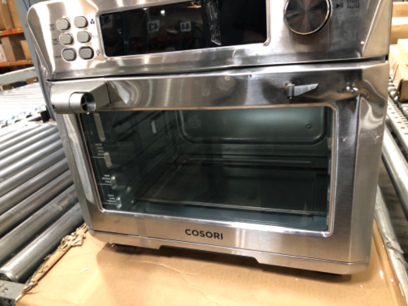 Photo 4 of **DAMAGE**COSORI Air Fryer Toaster Oven Combo, 12-in-1 Convection Ovens Countertop, Stainless Steel, Smart, 6-Slice Toast, 12-inch Pizza, with Bake, Roast, Broil, 75 Recipes&Accessories Tray, Basket, 26.4QT 25L+Air fryer stainless steel