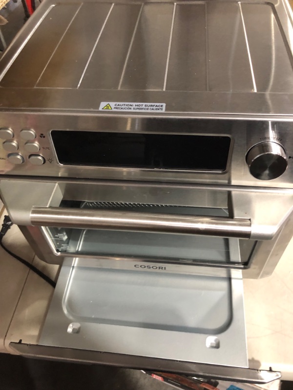 Photo 7 of **OPEN PRIOR, TESTED POWERS ON** 
COSORI Air Fryer Toaster Oven Combo, 12-in-1 Convection Ovens Countertop, Stainless Steel, Smart, 6-Slice Toast, 12-inch Pizza, with Bake, Roast, Broil, 75 Recipes&Accessories Tray, Basket, 26.4QT 25L+Air fryer stainless 