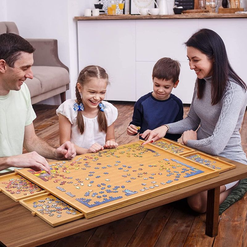 Photo 1 of 1500 Pieces Bamboo Jigsaw Puzzle Board Table - Puzzle Board with 4 Drawers and Cover Mat, 26" x 34" Jigsaw Puzzle Table for Puzzle Storage, Puzzle Accessories, Portable Puzzle Tables for Adults, Kids
