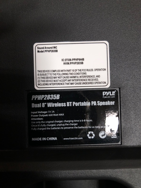 Photo 3 of Pyle Portable Bluetooth PA Speaker System - 600W Rechargeable Outdoor Bluetooth Speaker Portable PA System w/ Dual 8” Subwoofer 1” Tweeter, Microphone In, Party Lights, USB, Radio, Remote - PPHP2835B