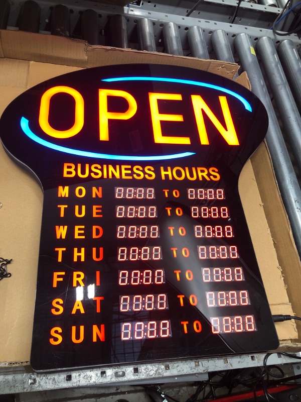 Photo 2 of Kanayu LED Business Open Sign Large Electronic Programmable Store Hours Sign with Instructions, 23.6 x 16.7 x 0.8 inches, Red and Black