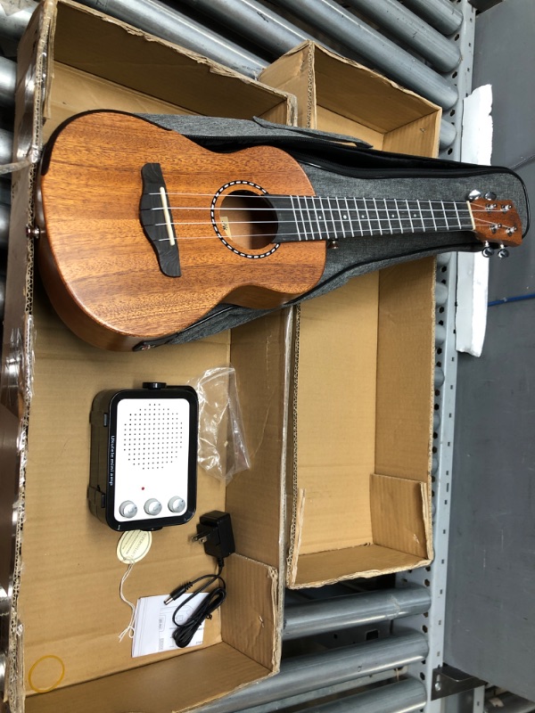 Photo 2 of ******POWER CORD INOPP, PLUG ON GUITAR IS BROKEN*****Acoustic Electric Ukulele and Amplifier Kit 23" Tenor 4 String Professional Mahogany Uke w/ 3W Amp, Strap, 4 Celluloid Picks, Gig Bag, Cleaning Cloth, Strings, For Beginners & Advanced