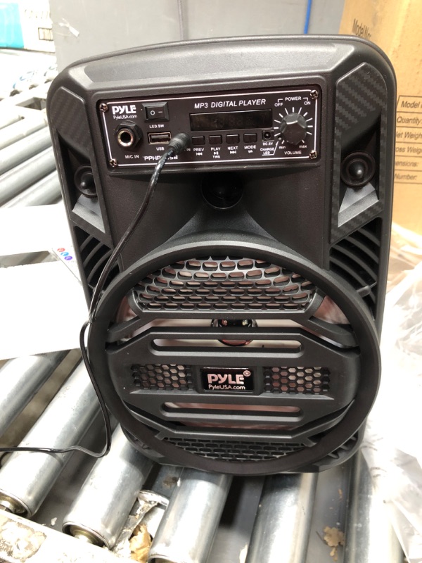 Photo 2 of Portable Bluetooth PA Speaker System - 300W Rechargeable Outdoor Bluetooth Speaker Portable PA System w/ 8” Subwoofer 1” Tweeter, Microphone In, Party Lights, MP3/USB, Radio, Remote - Pyle PPHP835B