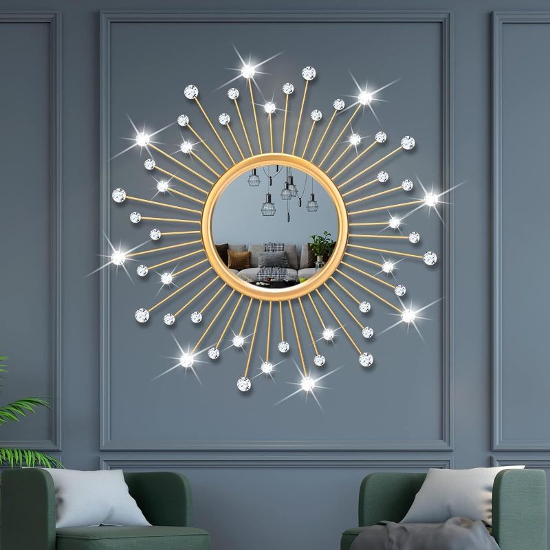 Photo 1 of **SEE NOTES**
ZOOPEEN Gold Sunburst Wall Mirror Decor for Living Room Entryway Hallway 20 Inch Sun Large Round Mirrors with Crystal Diamond 