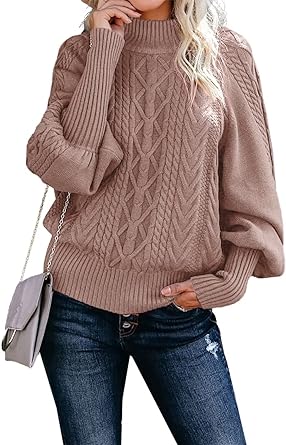 Photo 1 of Dokotoo Womens Winter Casual Long Sleeve Solid Color Cable Knit Balloon Sleeve Mock Neck Sweater  SIZE L
