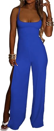 Photo 1 of Fangetey Women's Sleeveless Jumpsuit Sexy High Waisted Long Pants Backless Wide Leg Side Slit Jumpsuit
SIZE M