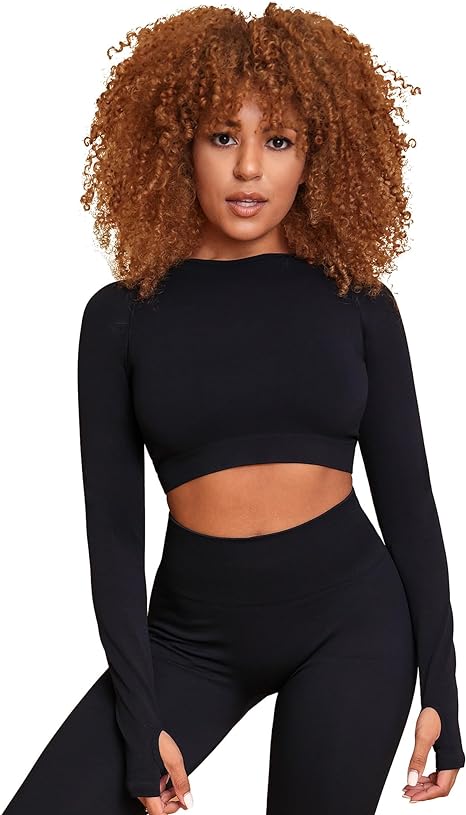 Photo 1 of Cosmolle Long Sleeve Workout Crop Top for Women Seamless Gym Tops Sport Compression Tops for Yoga Athletic Crop Tops  SIZE XLARGE
