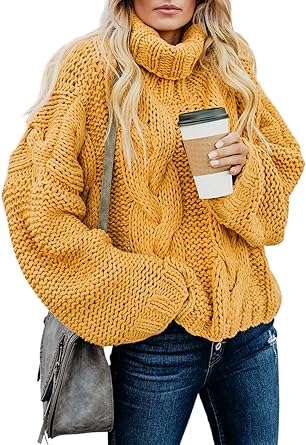 Photo 1 of Dokotoo Womens 2023 Winter Fall Solid Turtleneck High Neck Balloon Long Sleeve Sweaters Pullover Outerwear
size L